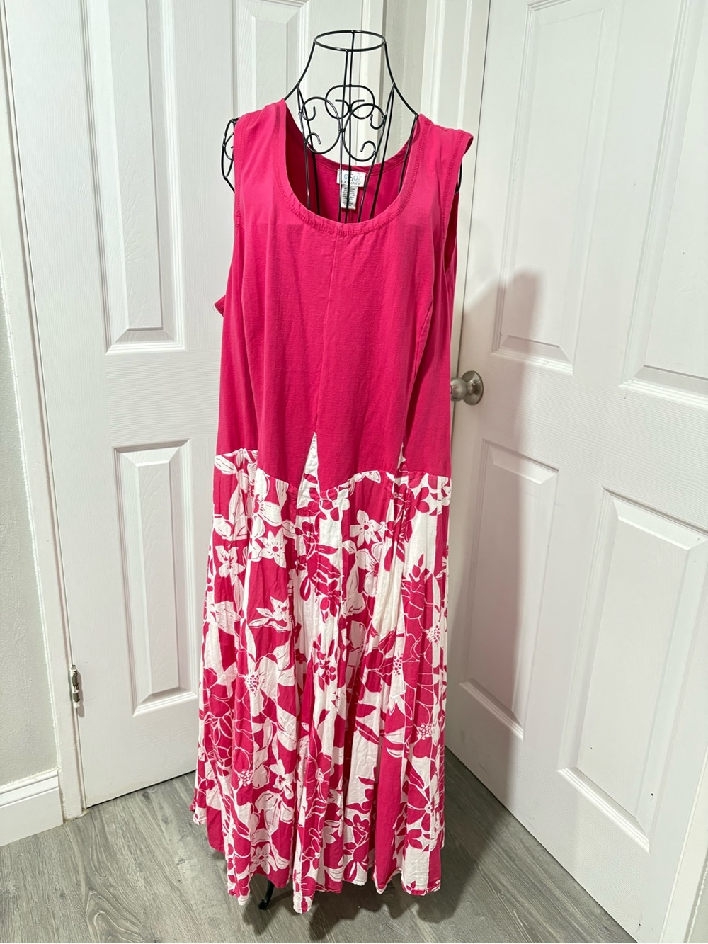 OSO Fuchsia and White Plus Size Floral Tiered Maxi Dress 3X